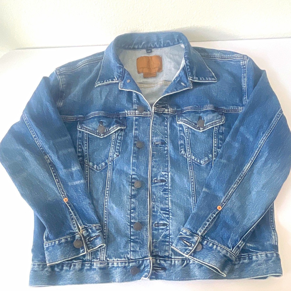 American Eagle Men's Blue Denim Jacket Size L Button Front Pockets Point Collar
